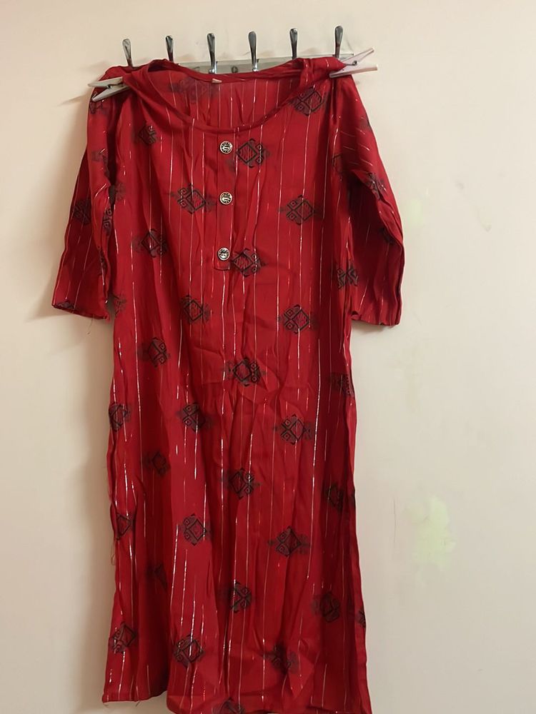 Red Printed Kurta