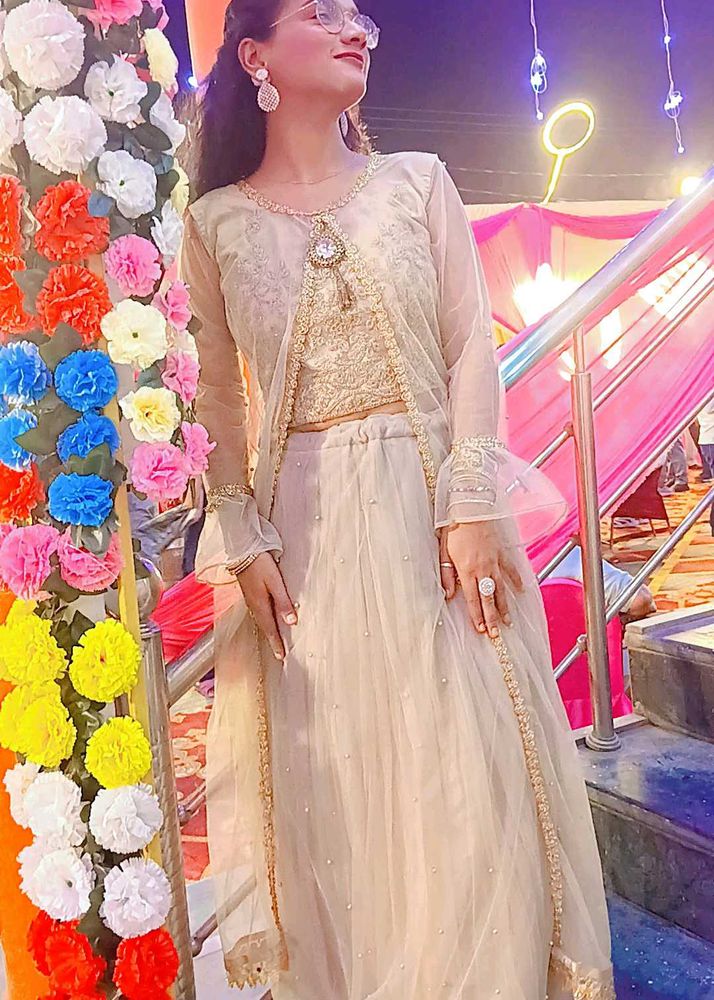 Elegant Beige Net Lehenga Choli