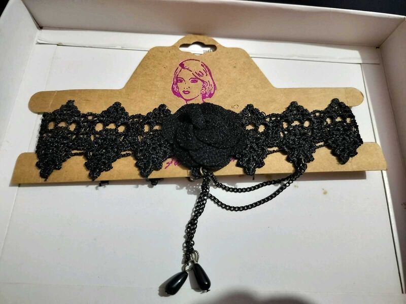 Black Lace Choker with Rose Detail