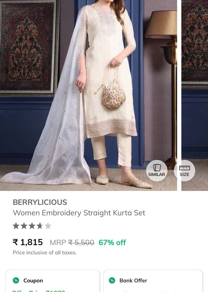 Women Embroidery Straight Kurta Set Size XL