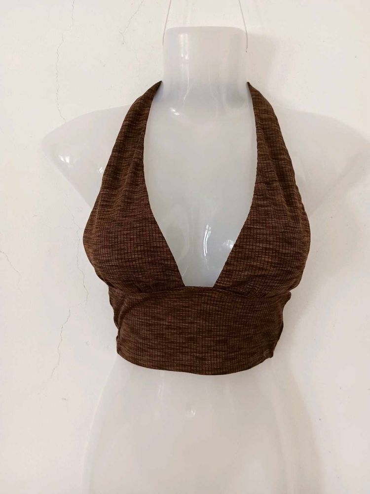 Brown Halter Crop Top