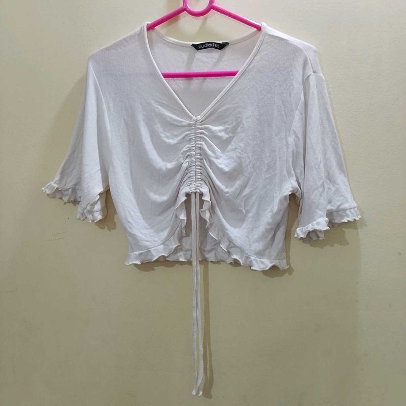 White Ruffle Sleeve Top