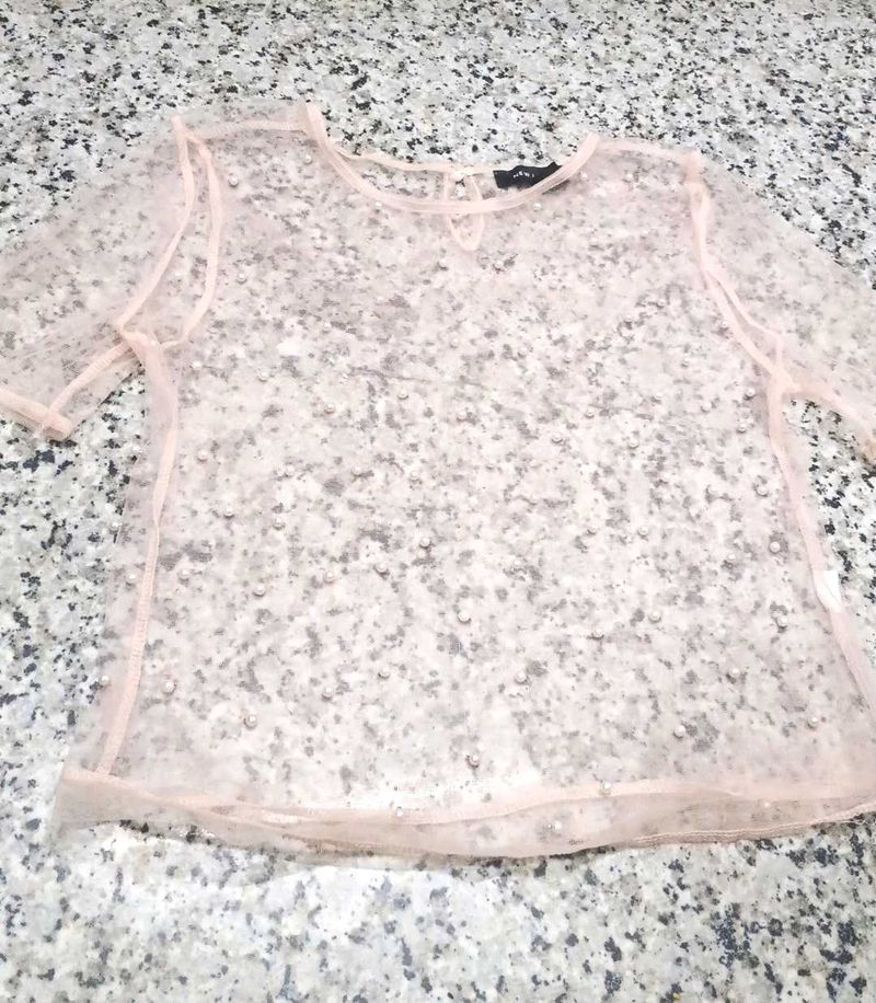 (1300)Sheer Pink Blouse