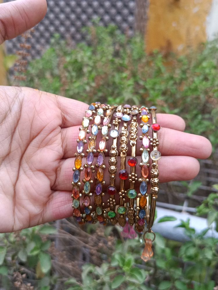 Multicolored Metal Bangles with stone work