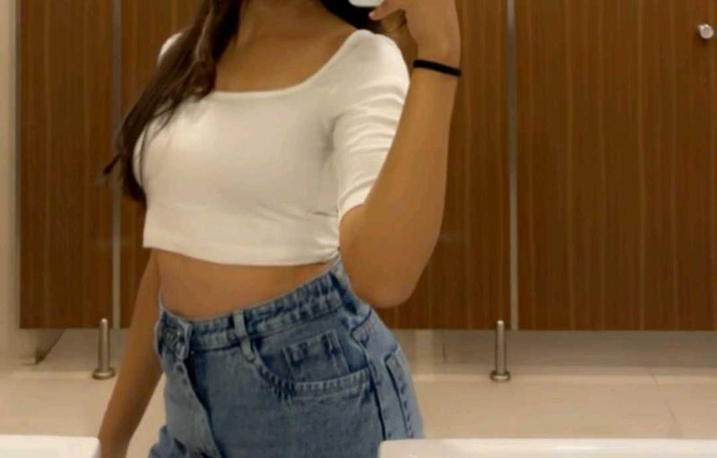 Cute White square neck Crop Top