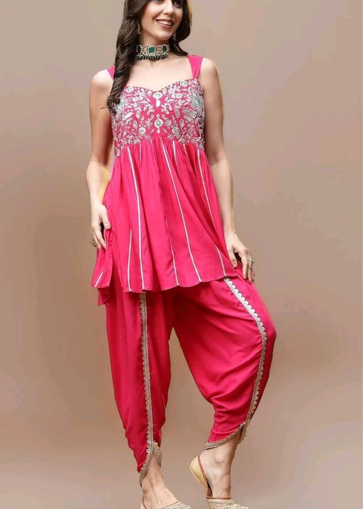 Pink Embroidered Dhoti Pant Set