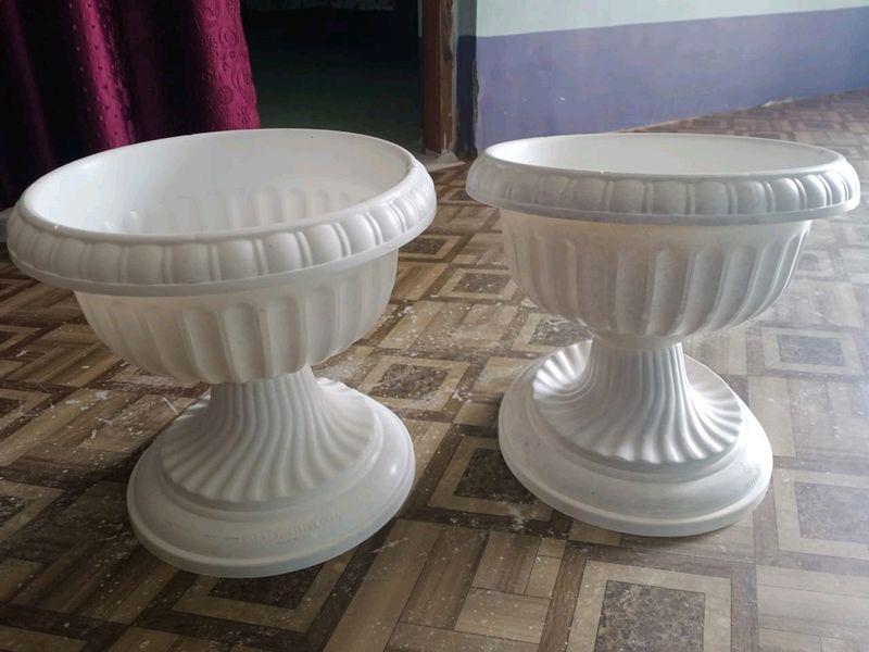 2 Pcs Flower Plastic Pot White