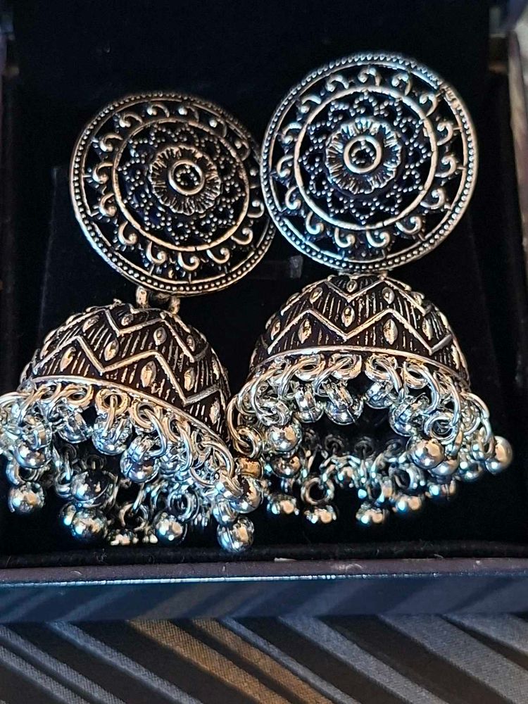 Jhumka Earrings - Silver Tone