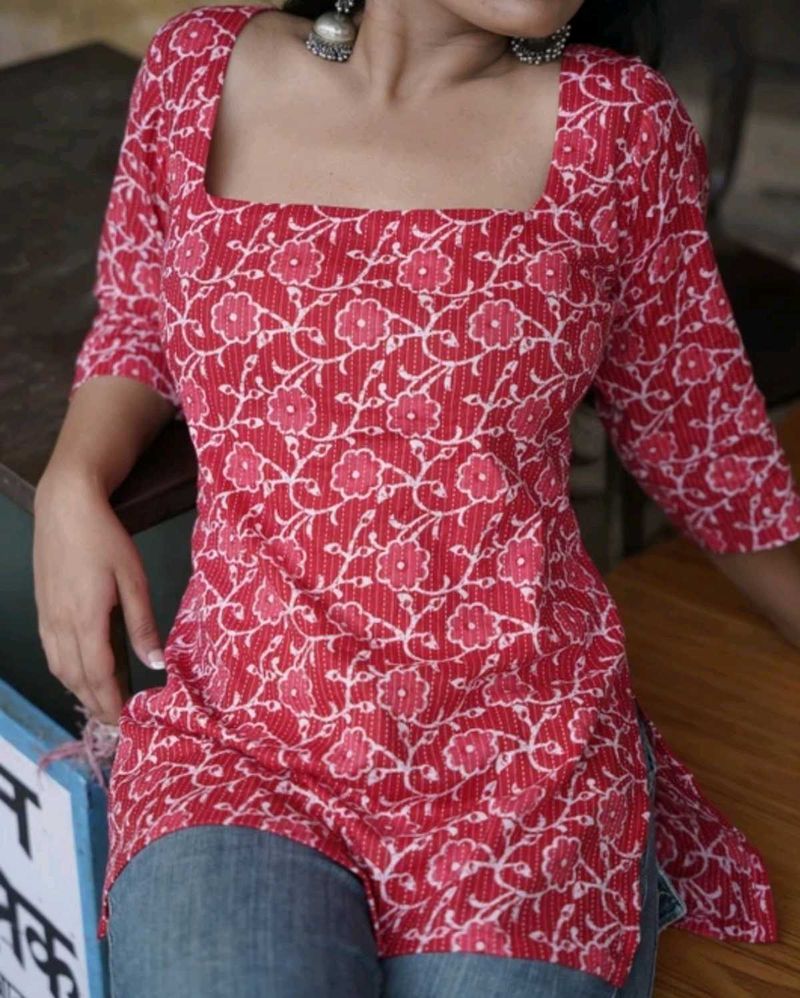 Red Corset Short Kurta | Pure cotton