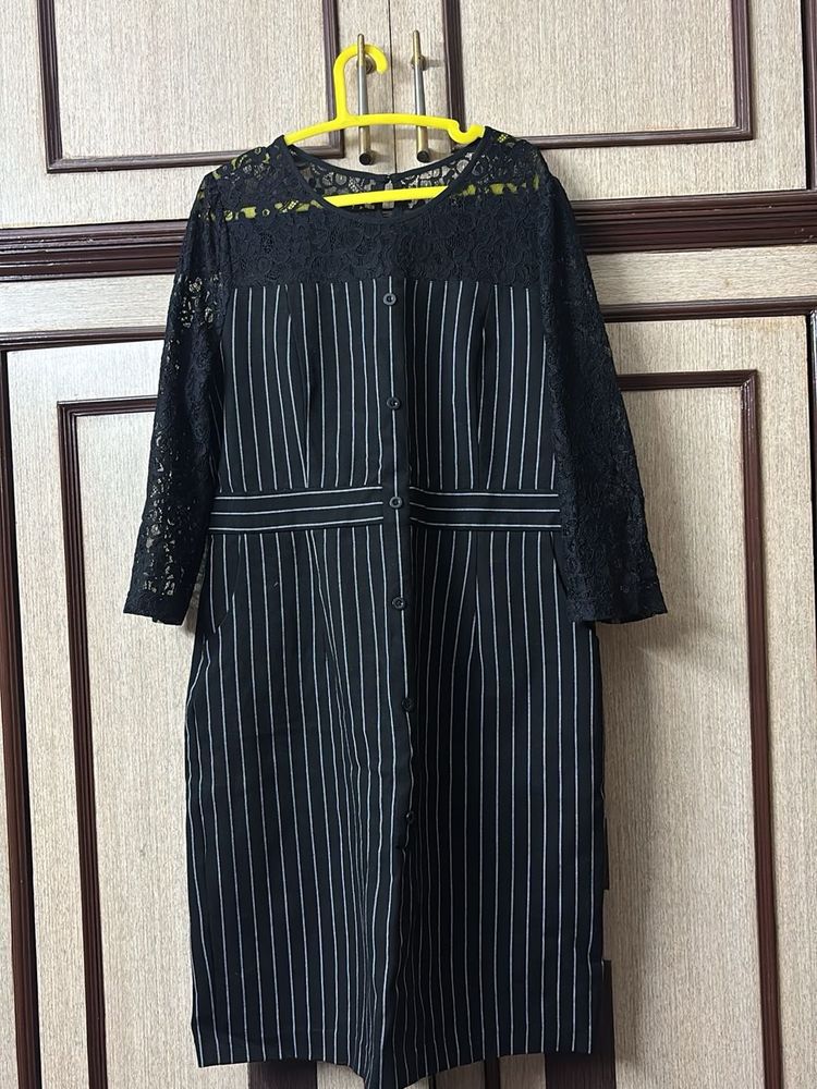 Striped Lace Midi Dress