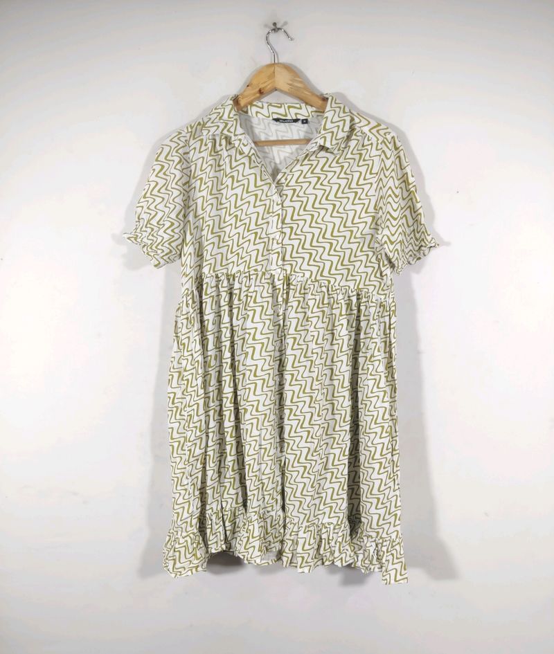 Off White Printed Western Dress(Women)