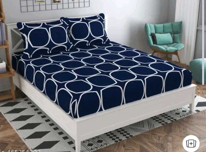 Navy &amp; White Double BedSheet Set With Two Pillow