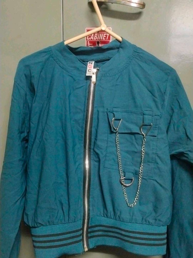 Blue Chain Detail Bomber Jacket