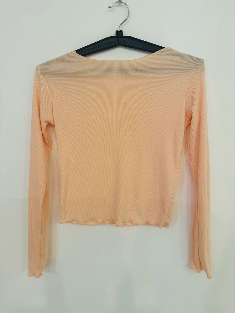 Peach Ribbed Long Sleeve Top
