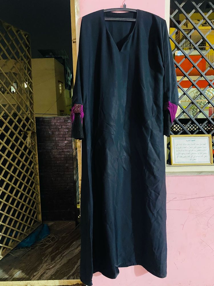 Black Abaya with Purple Detail
