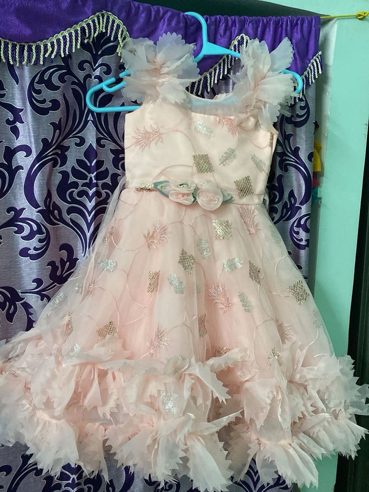 Blush Floral Applique Party Dress