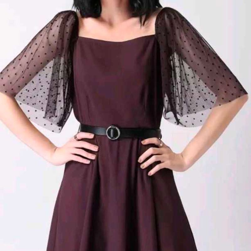 Burgundy Polka Dot Sleeve Dress