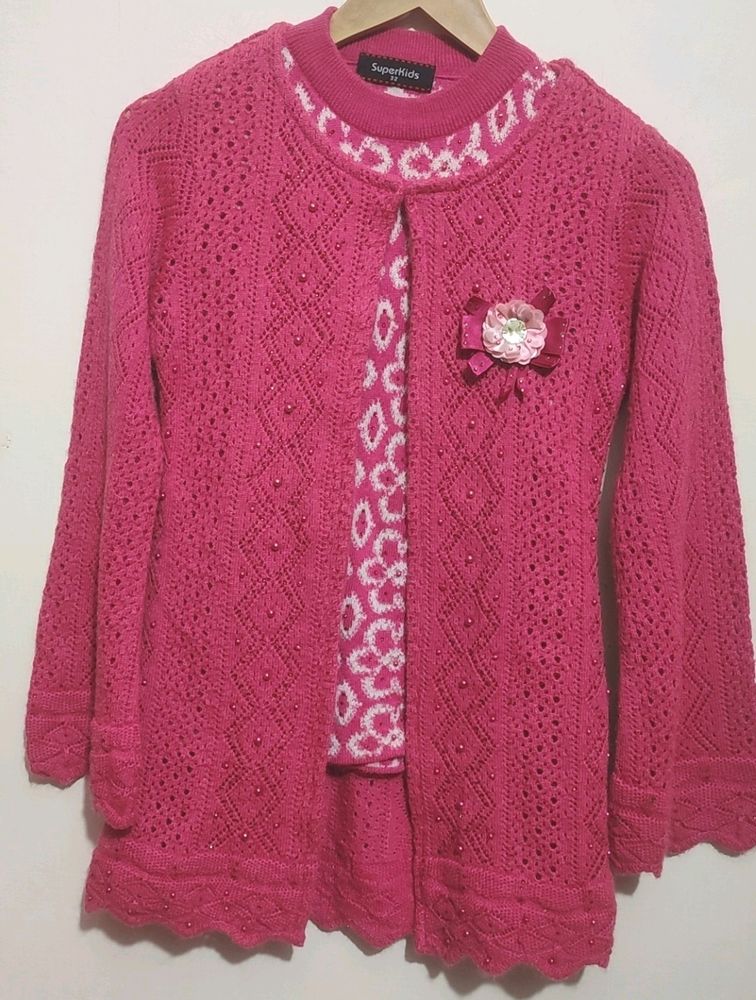 Rose Color Winter Sweater For Girl 8- 9 Year
