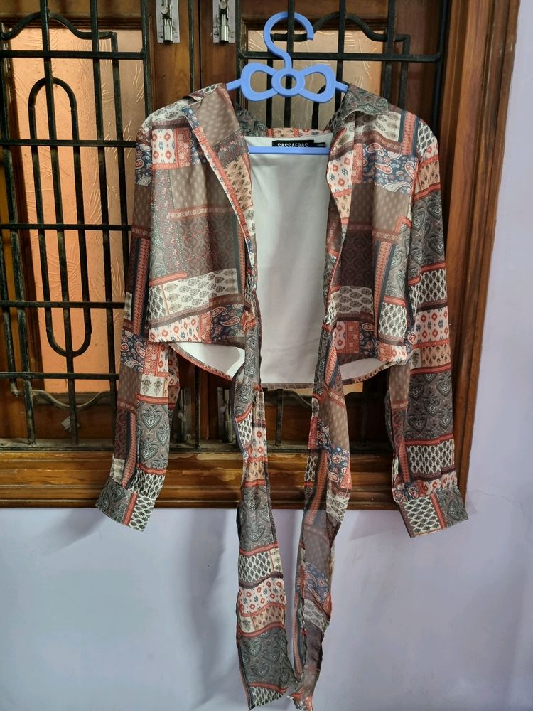 Boho Print Tie-Front Top