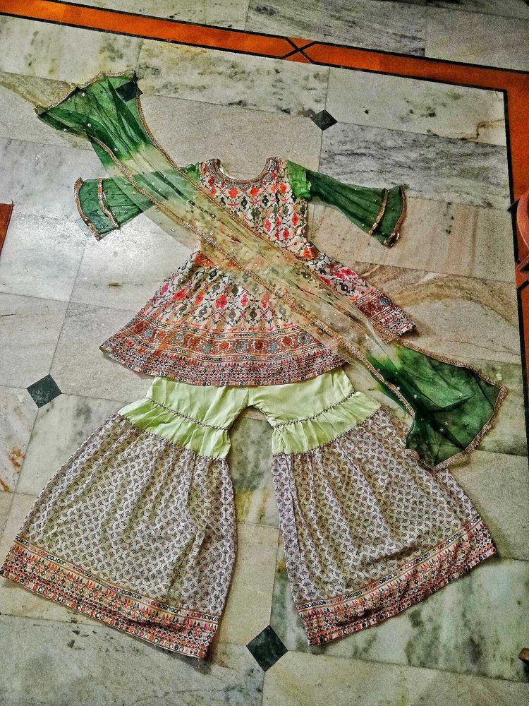 Designer Heavy Mirror Work Sharara Suit Set