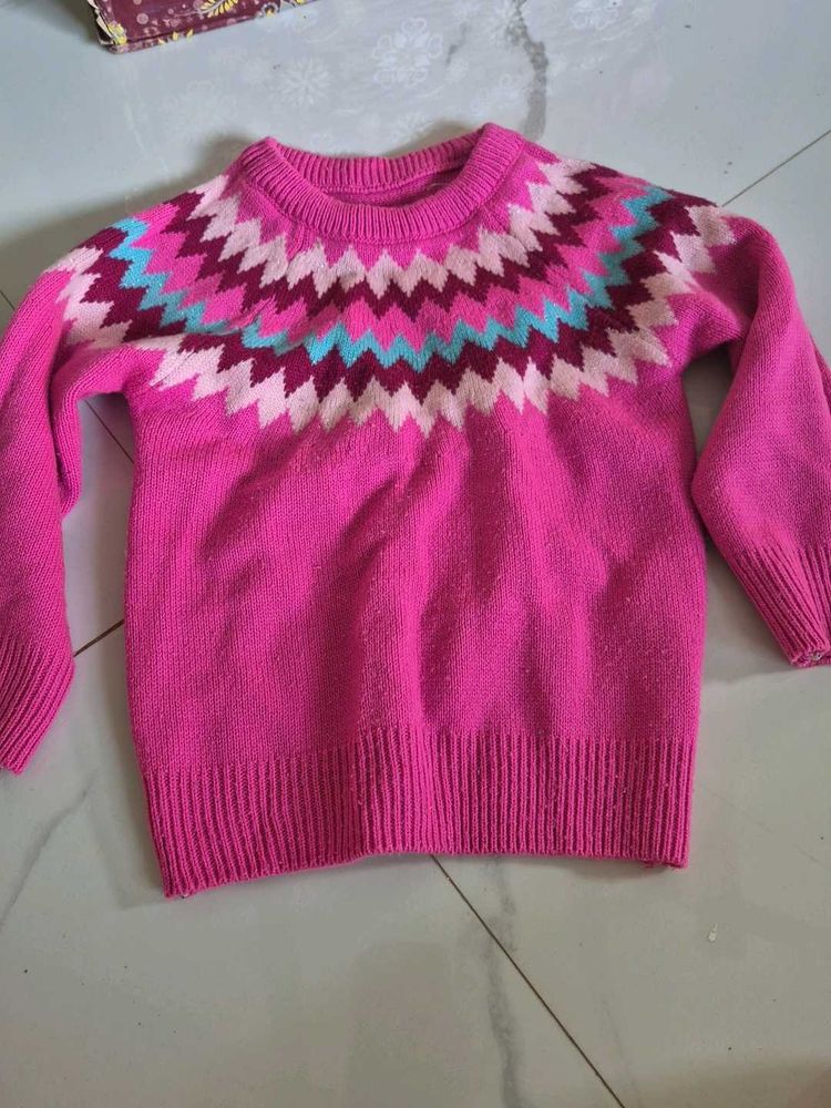 Girls Pink Zig-Zag Pattern Sweater