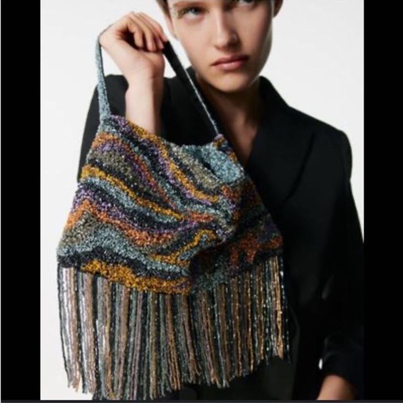 Zara Limited Edition Sequin Fringed Glam Bag