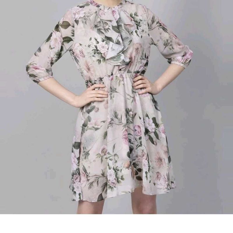 Floral Ruffle Neck Dress