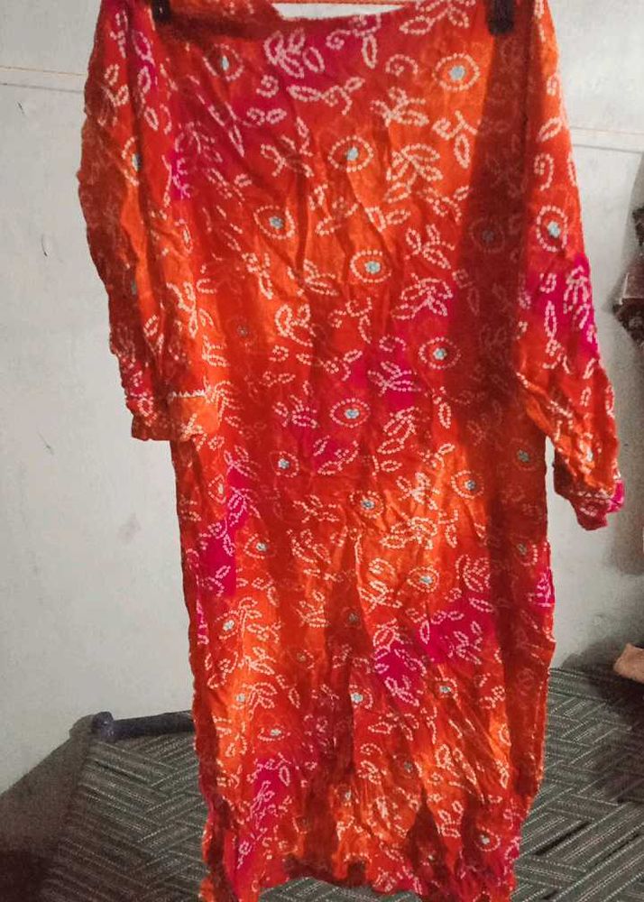 Printed Orange Kurta with pent