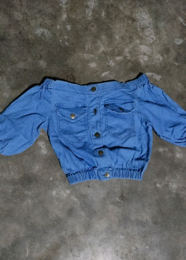 Off-Shoulder Denim Crop Top