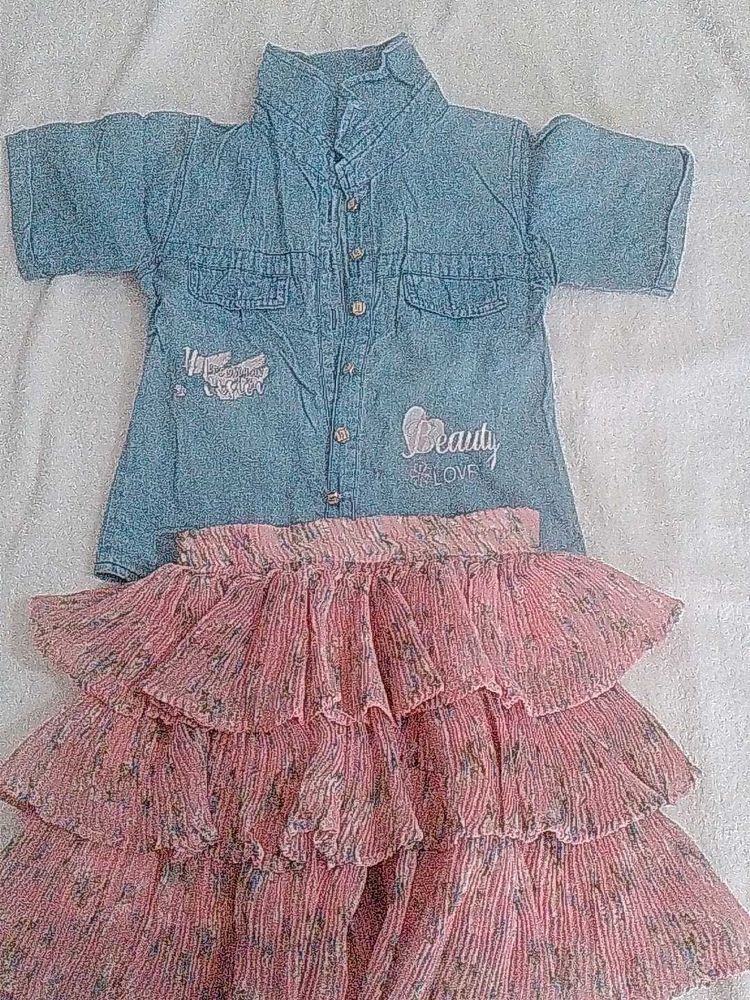 Denim Top &amp; Ruffle Skirt Set