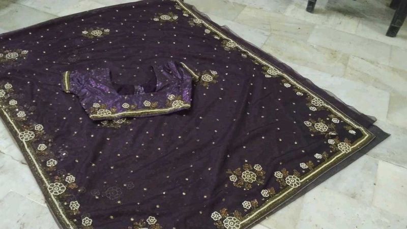 Full Net Saree With Blouse Design