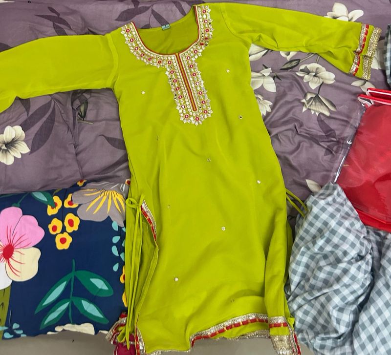 Lime Green Embellished Kurti