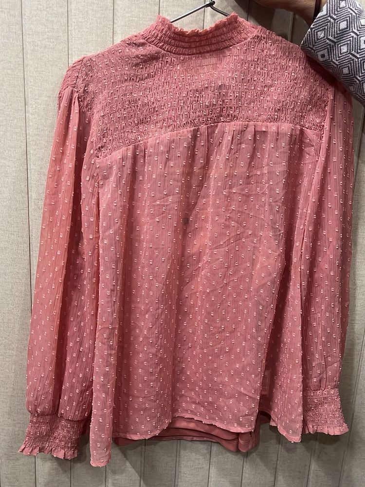 Elegant Pink High Neck Net top with undershirt
