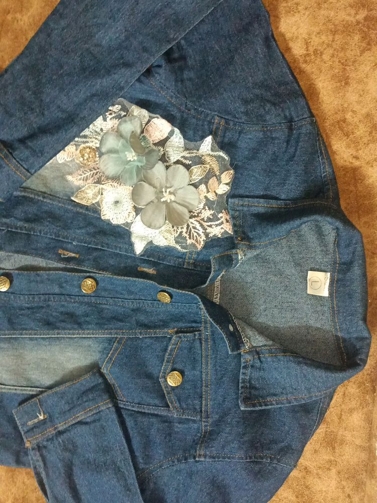 Women&#39;s Denim Jacket,With Flower Print