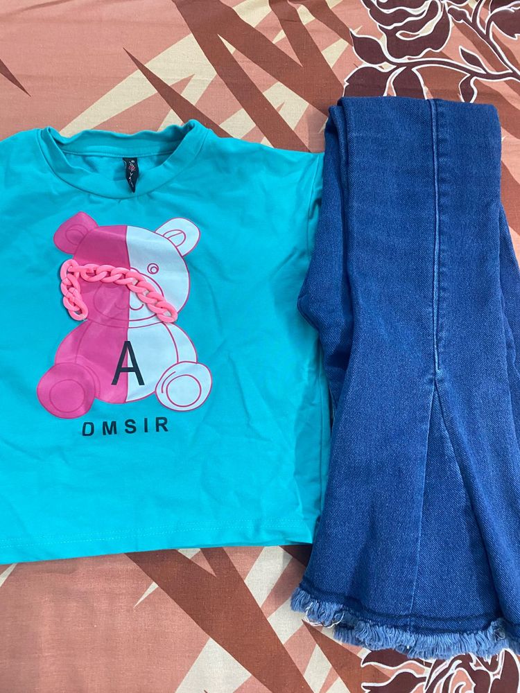 Combo Bootcut Jeans And Te Shirt For Kids Girls 🌸
