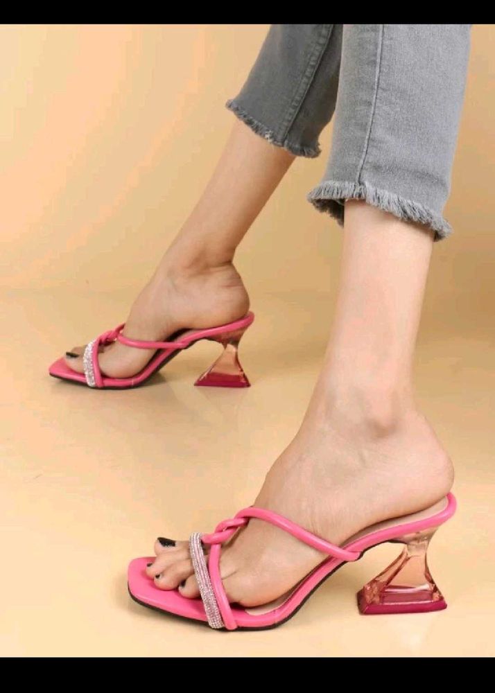 Pink Square Toe Heel Mules