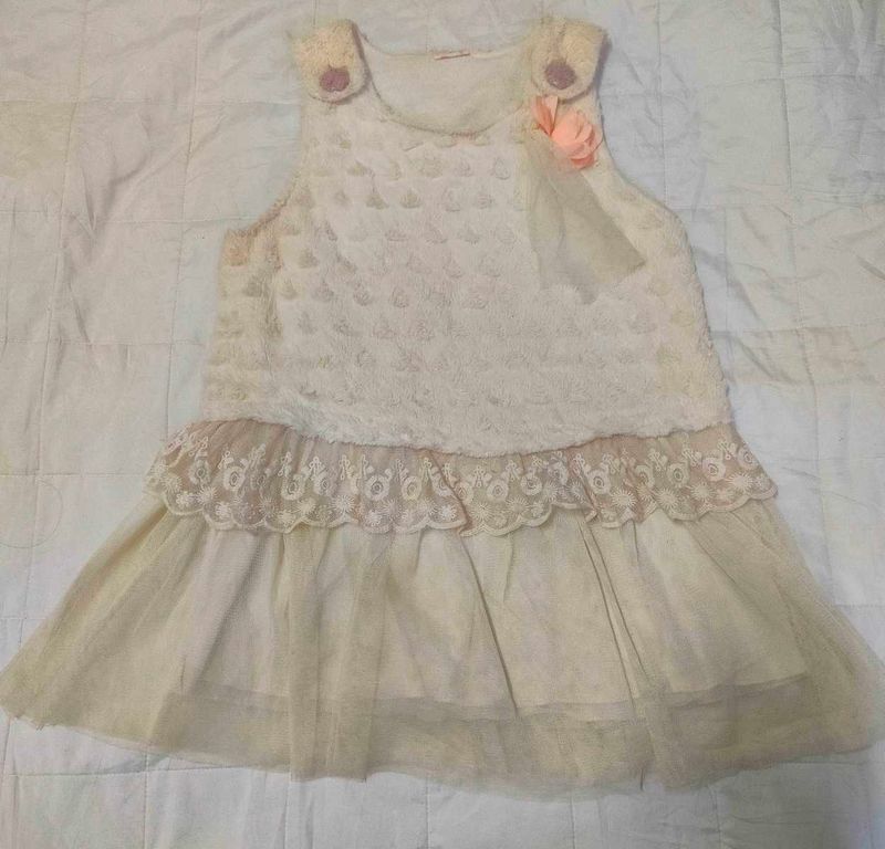 Cream Lace Dress with Flower Detail