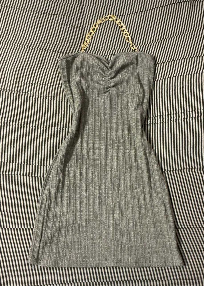 Grey Ribbed Mini Dress