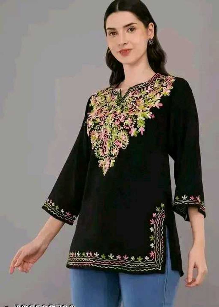 Elegant Embroidered Black Tunic Top