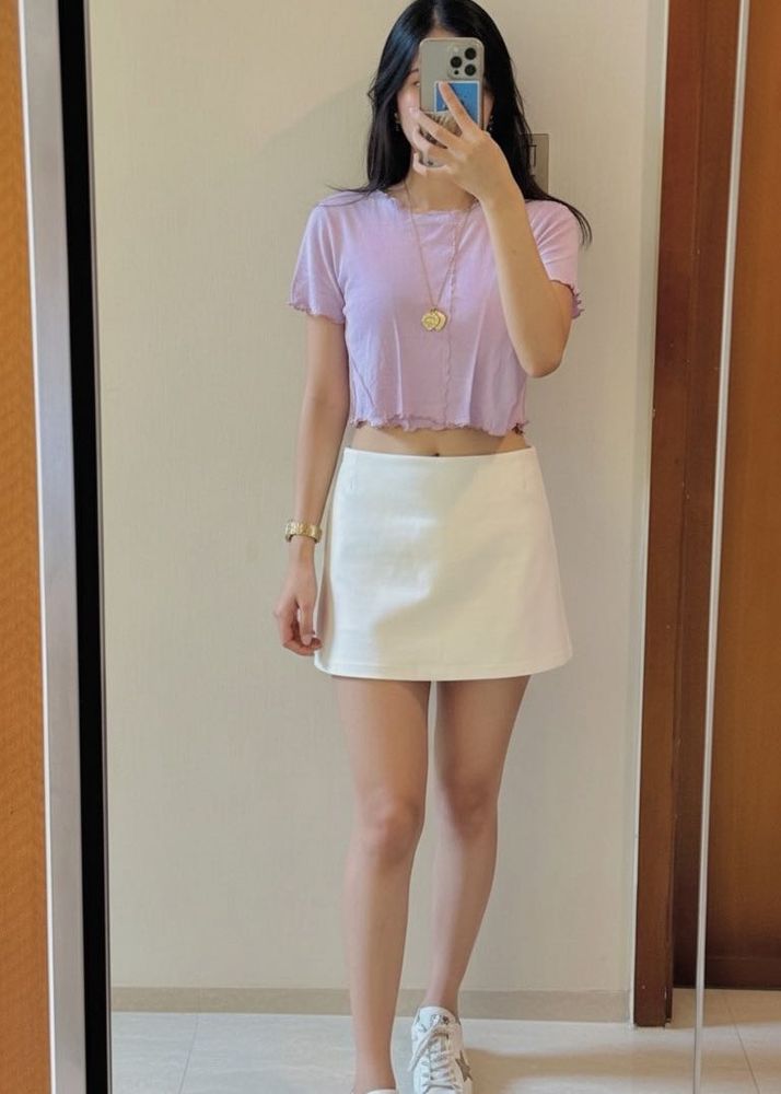 Lilac Ruffle-Trim Crop Top