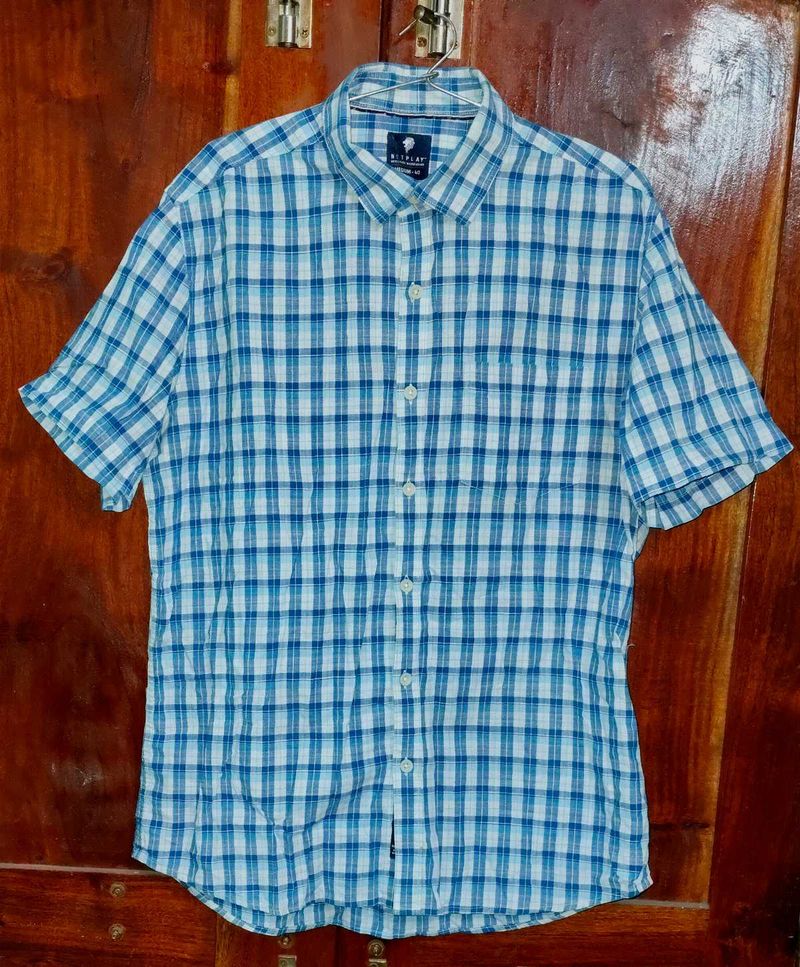 Blue Checked Short Sleeve Shirt