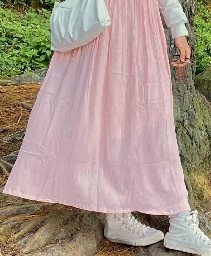 Pink Crinkled A-line Skirt