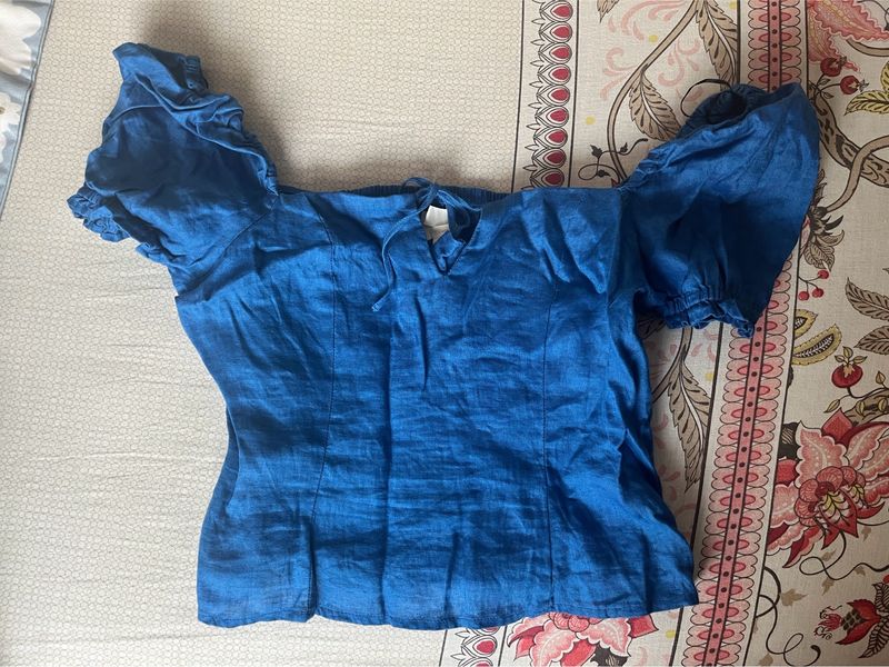 Beautiful Blue Linen H&amp;M Top