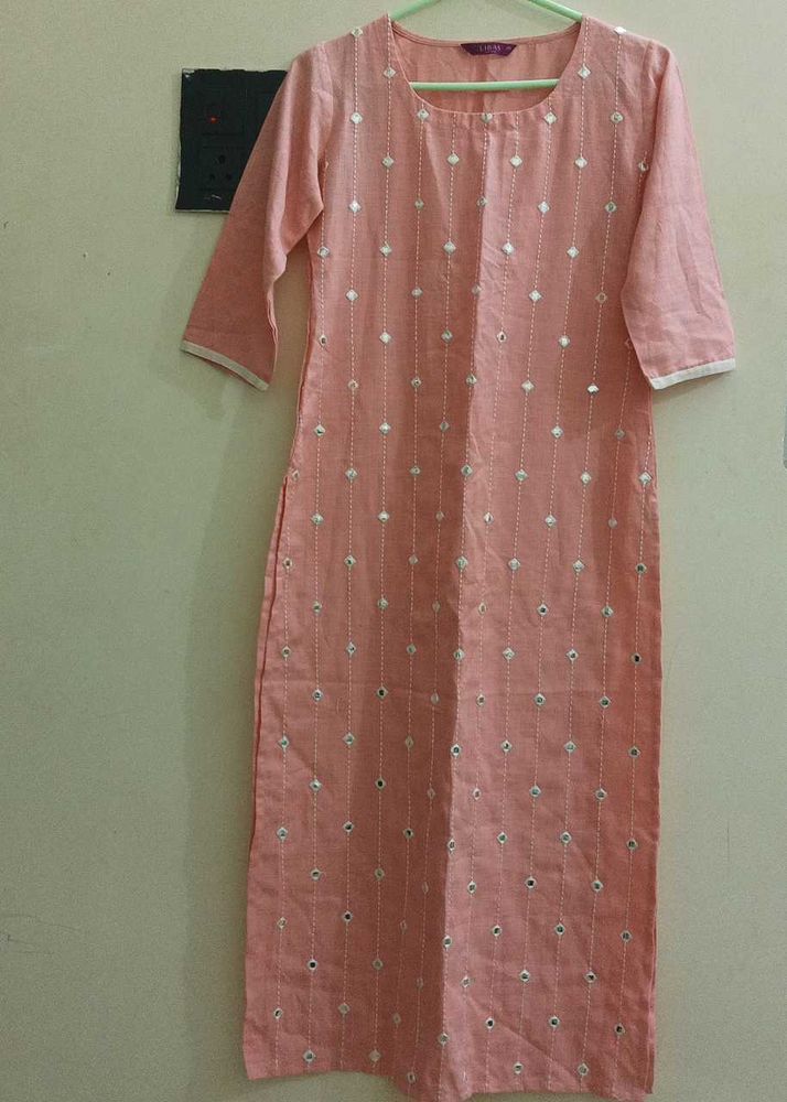 Peach Mirror Work Kurta