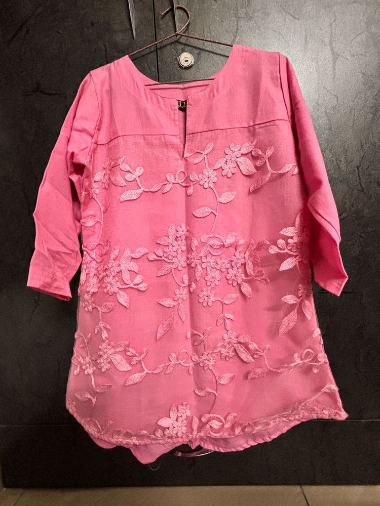 Embroidered Pink short Kurti