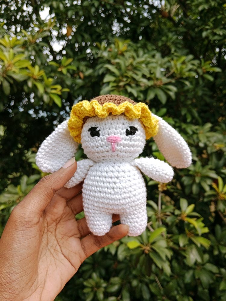 Crochet Bunny With Sunflower Hat