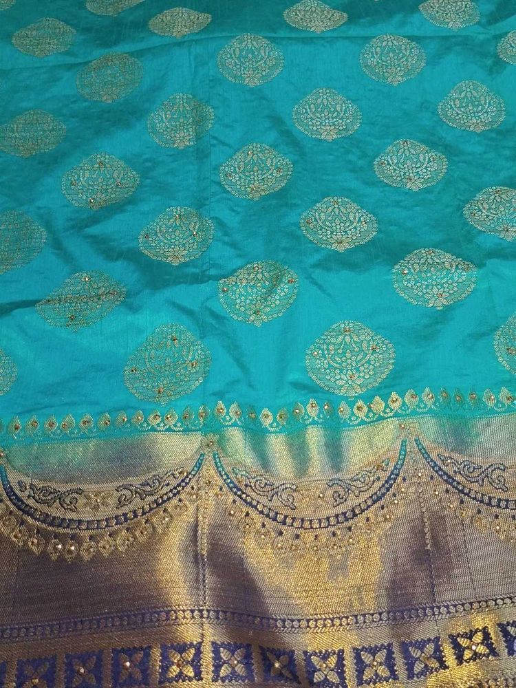 Teal &amp; Gold Brocade Fabric
