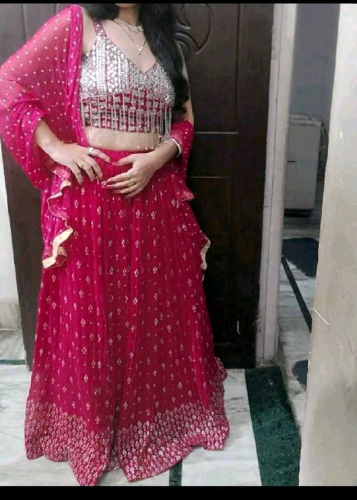 🔥 Hot Pink Mirror Work Lahenga 🔥