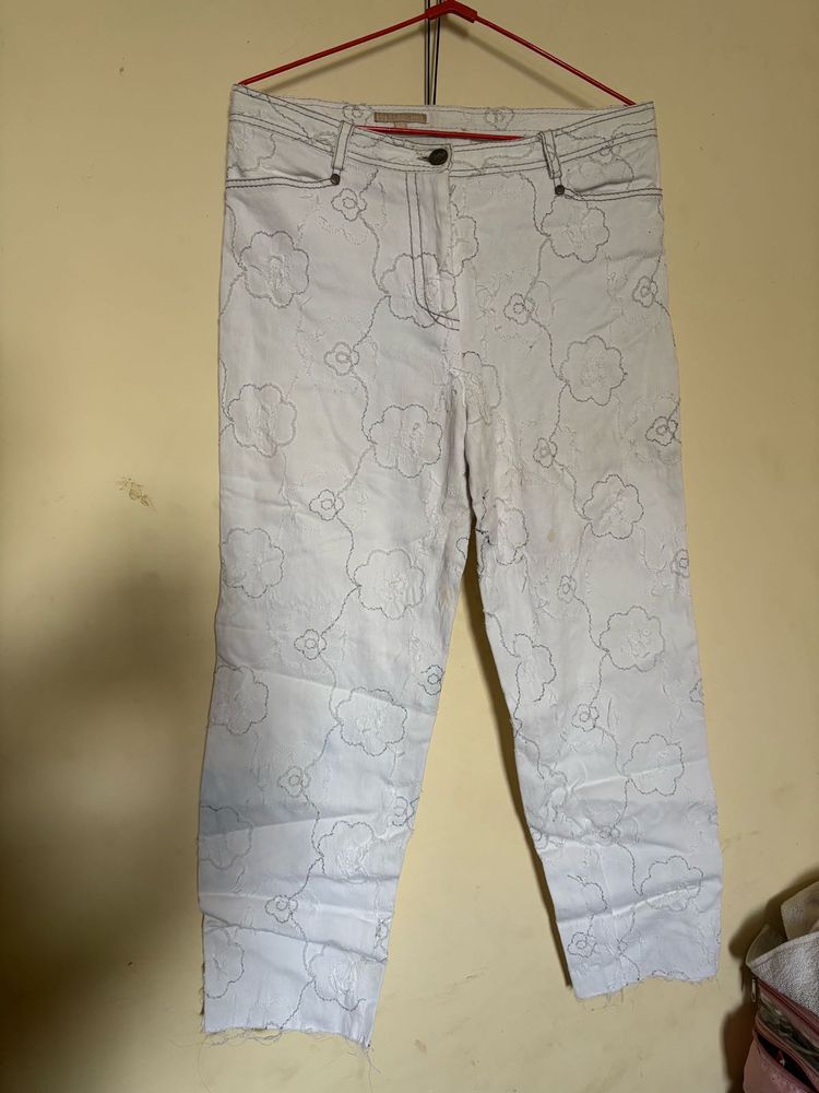 Floral White Pants