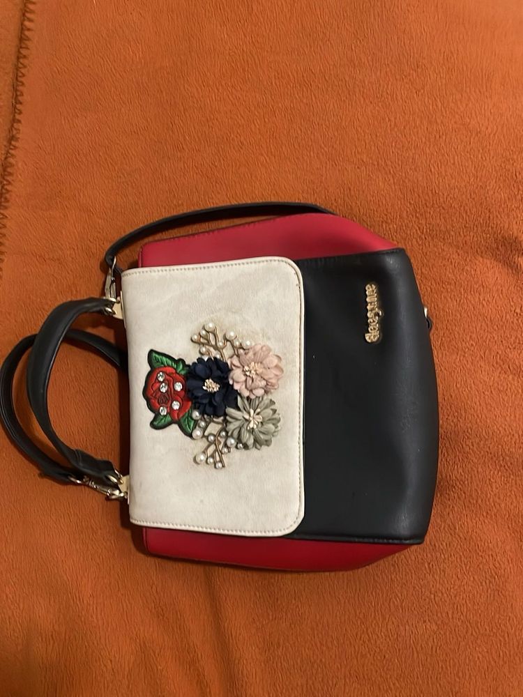 Elegance Red And White Satchel